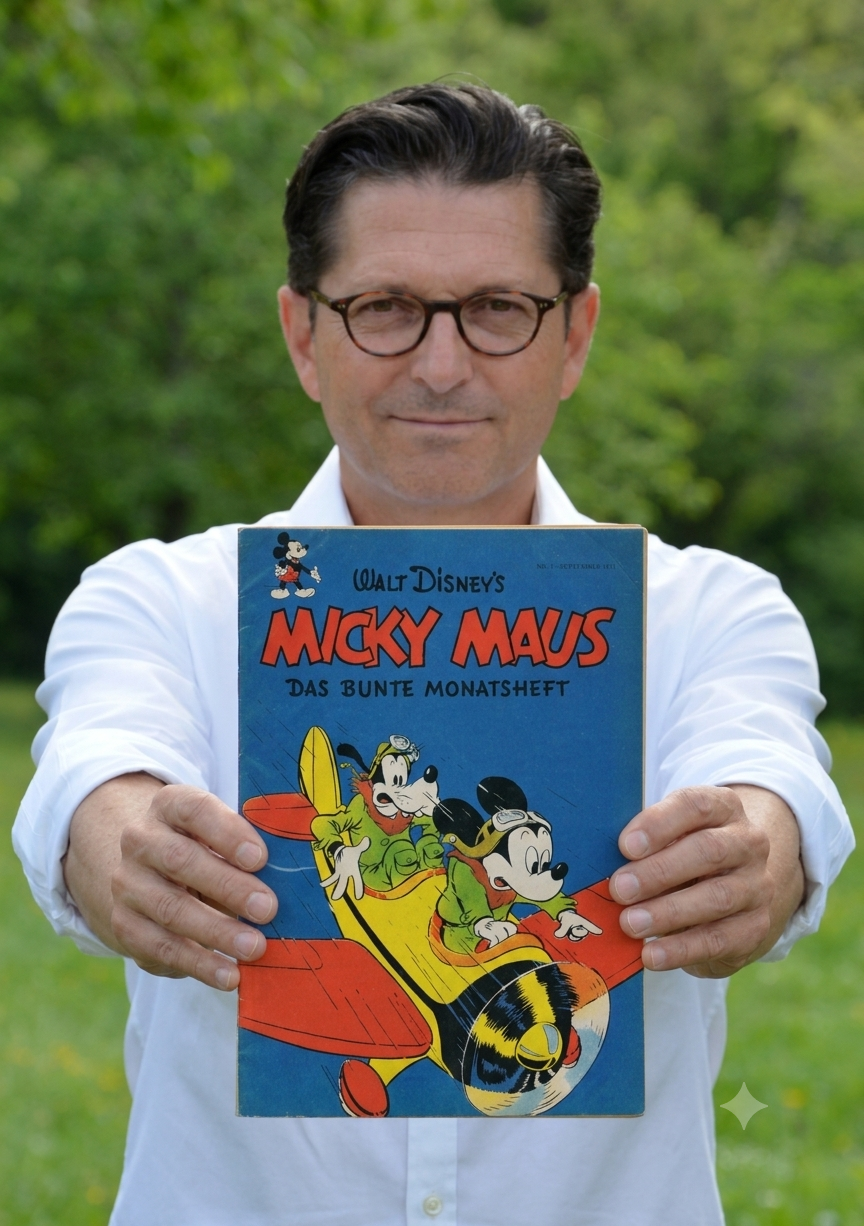 Theo Heuss hält Micky Maus Heft – Produktmanagement Egmont Disney Magazines